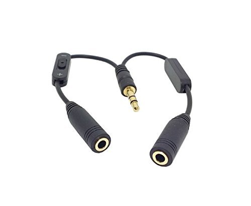CY Black 3.5mm Stereo Male to Double 3.5mm Female Audio Headphone Y Splitter Cable with Volume Switch N3