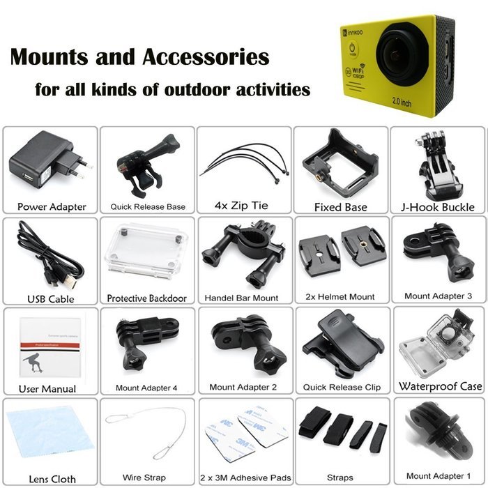 InnKoo Underwater Digital Camera, Waterproof Action Sports Camcorder, Wearable Helmet Cam, Mini Car Dash DVR,... N2