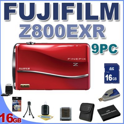 Fujifilm Z800EXR 12 MP Digital Point and Shoot Camera (Red) BigVALUEInc 9PC Saver Bundle!