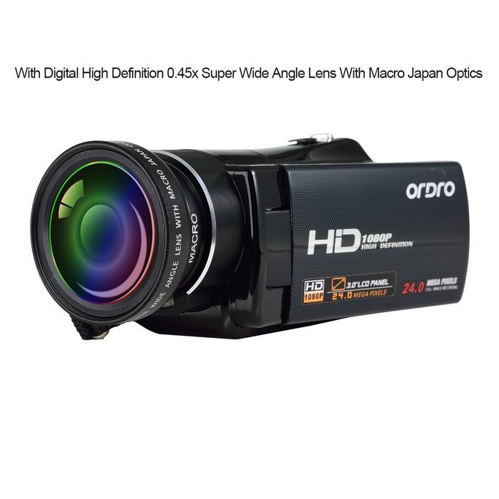 Ordro Max 24.0MP Video Camcorder 16x Zoom Portable Digital Camera HD 1080P + Wide Angle Lens N2