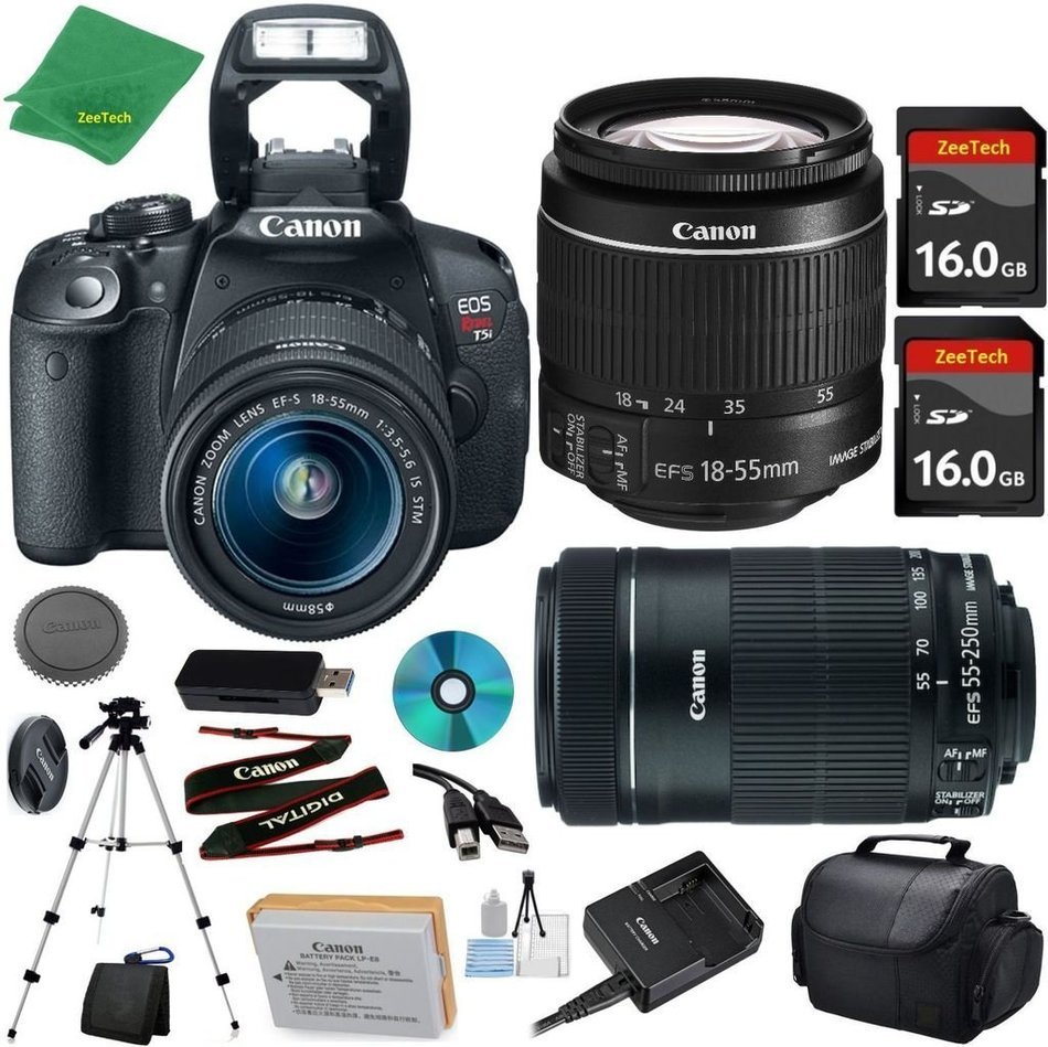 Canon EOS Rebel T5i Camera with 18-55mm IS STM Lens + 55-250mm STM + 2pcs 16GB Memory Card + Camera Case + Card...