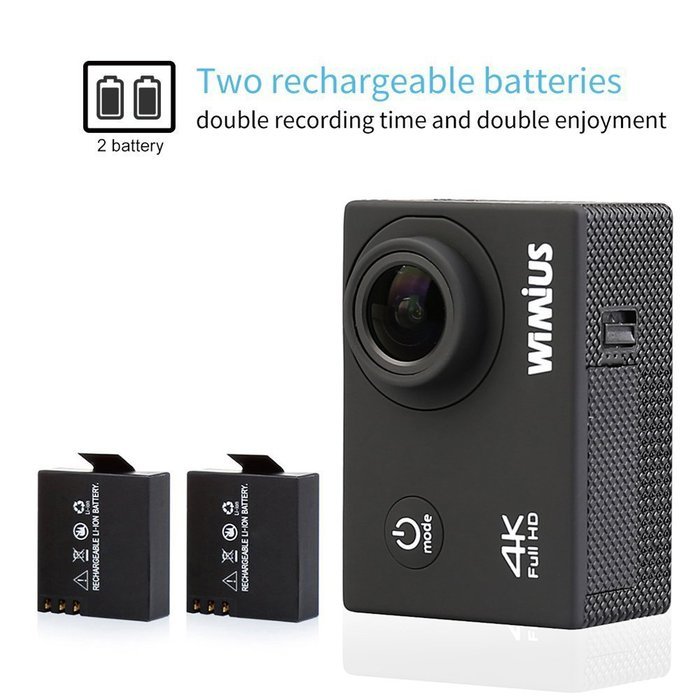 WiMiUS 4K Wifi Waterproof Action Camera With HD 16 MP,170&deg; Wide Angle, 2.0 Inch LCD Screen+900mAH Batteries(2... N8