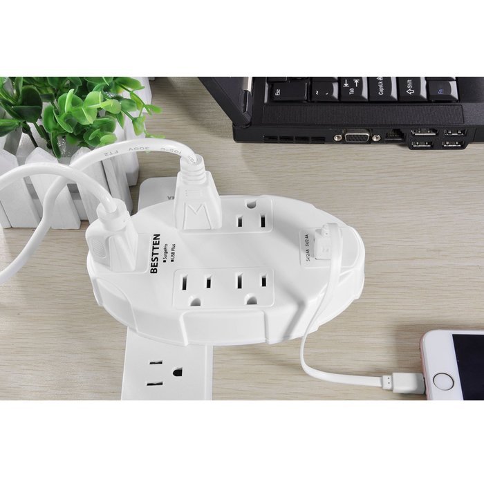 Bestten Wall Outlet Surge Protector with USB Charging, 5 AC Outlets & 2 USB Ports, ETL Certified N6