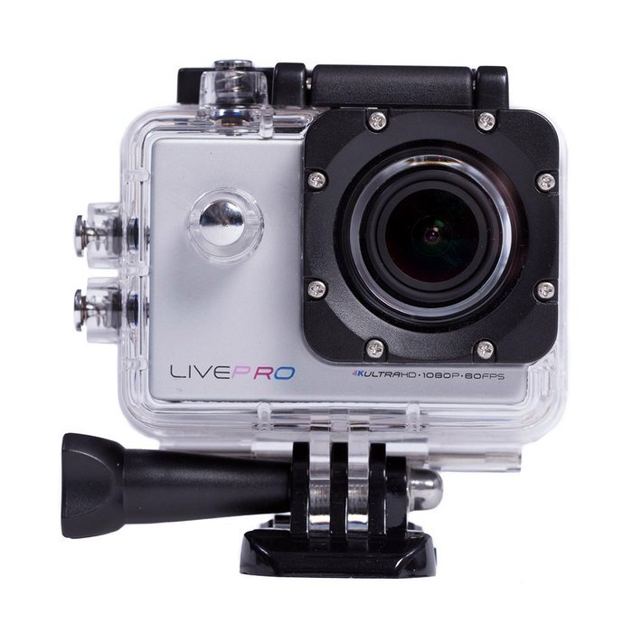 LivePro Challenger 4K UltraHD 16MP Waterproof Action Camera with Accessories Bundle, WiFi Enabled in Silver N3
