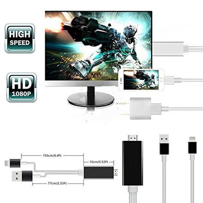 1080P iPhone Lightning 8 Pin to HDMI Cable Connector,BAIVON 6.5 Feet HD High Speed HDTV Converter Adapter with... N17