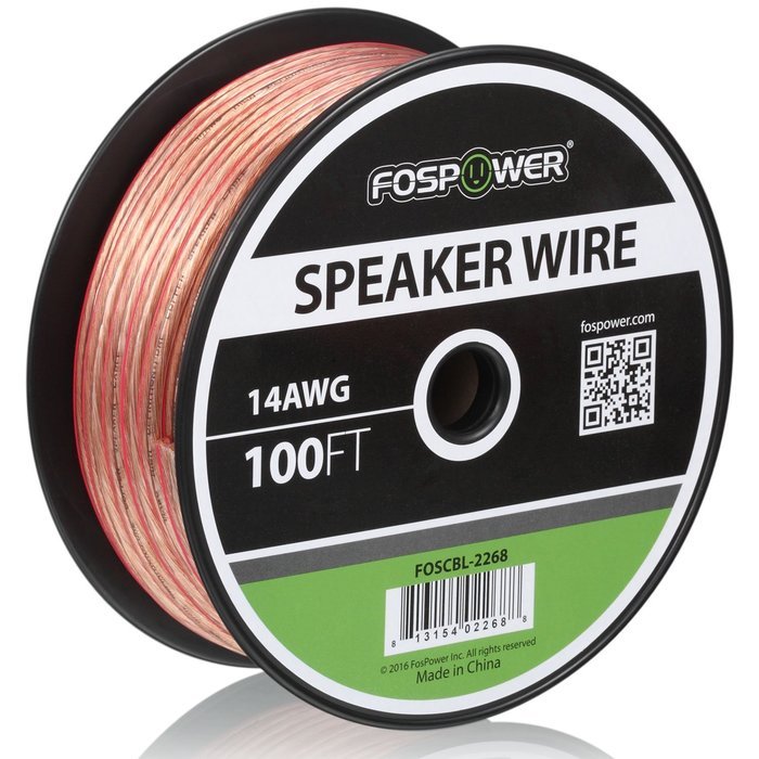FosPower 14AWG Speaker Wire [14 Gauge | 50 FT] Premium Spooled Oxygen-Free Copper OFC Speaker Wire with Clear... N17