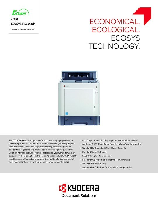 Kyocera 1102NS2US0 Model ECOSYS P6035cdn Color Network Printer, Fast Output Speed of 37 Pages per Minute in Color... N6