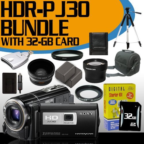 Sony HDR-PJ30V High Definition Handycam Camcorder with Built-in Projector 32GB Starter Kit