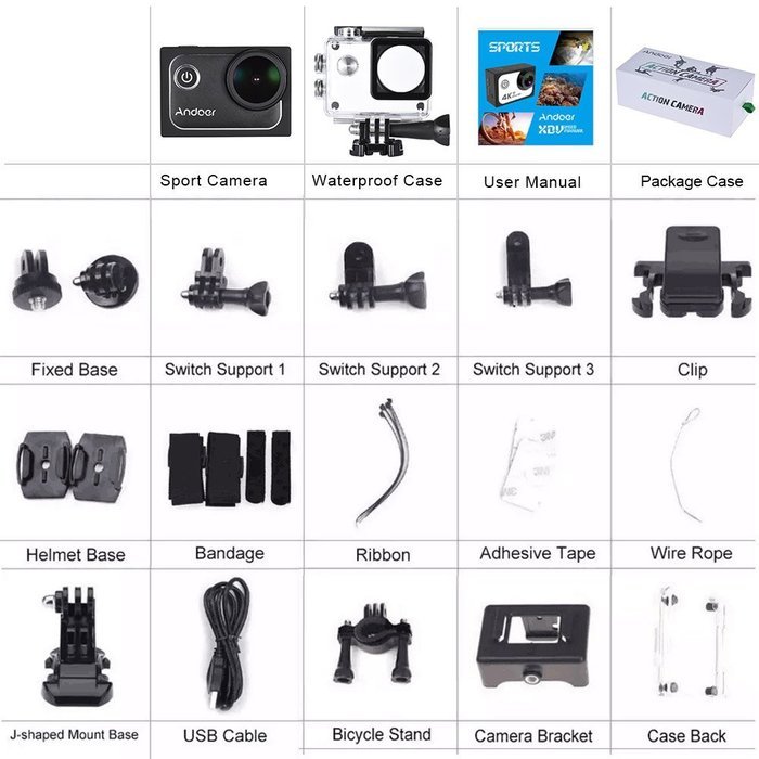 Andoer 4K Action Sports Camera 30FPS 1080P 60FPS Full HD DV 16M 2.0in LTPS LCD Screen Wifi Waterproof 173&deg;Wide... N2