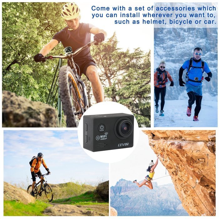 Sports Camera, Levin Action Camera 2.0 Inch 170 Degree Ultra-wide Angle Lens Full HD 1080p 14MP WiFi Remote Control...