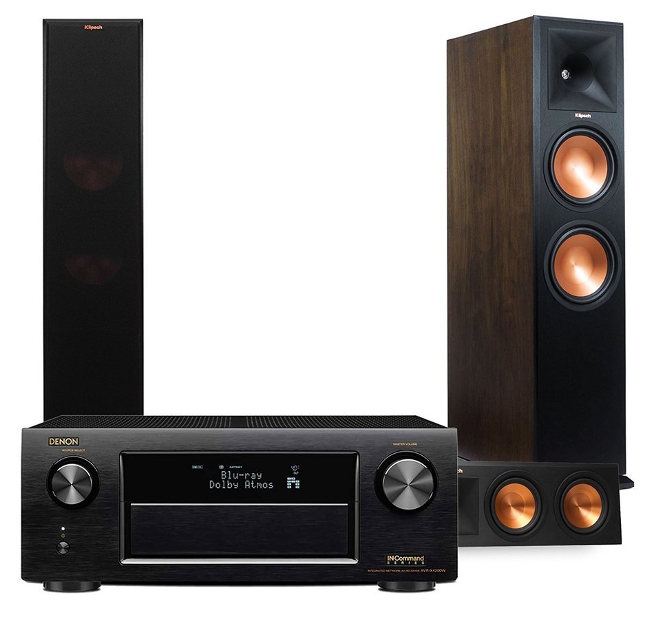 Klipsch Walnut Home Theater System Bundle (RP-280FA, RP-450CA) with Receiver (Denon AVRX4200W + Sub) N6