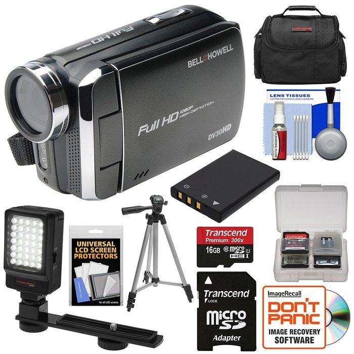 Bell & Howell DV30HD 1080p HD Video Camera Camcorder (Black) with 16GB Card + Battery + Case + Tripod + LED Video... N2