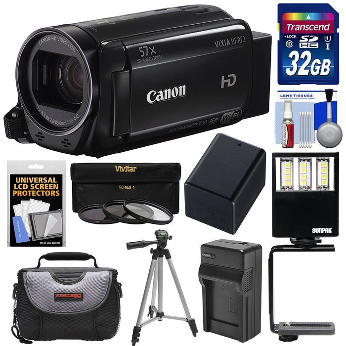 Canon Vixia HF R72 32GB Wi-Fi 1080p HD Video Camcorder with 32GB Card + Battery & Charger + Case + Tripod + 3...
