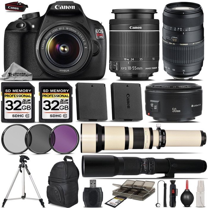 Canon EOS Rebel T5 DSLR 18MP Camera + Canon 18-55mm IS Lens + Canon 50mm 1.8 Lens + Tamron 70-300mm Di LD Macro...