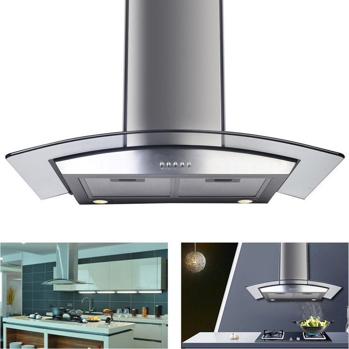Douself 30" Range Hood Kitchen Wall Mount Stainless Steel & Glass N5