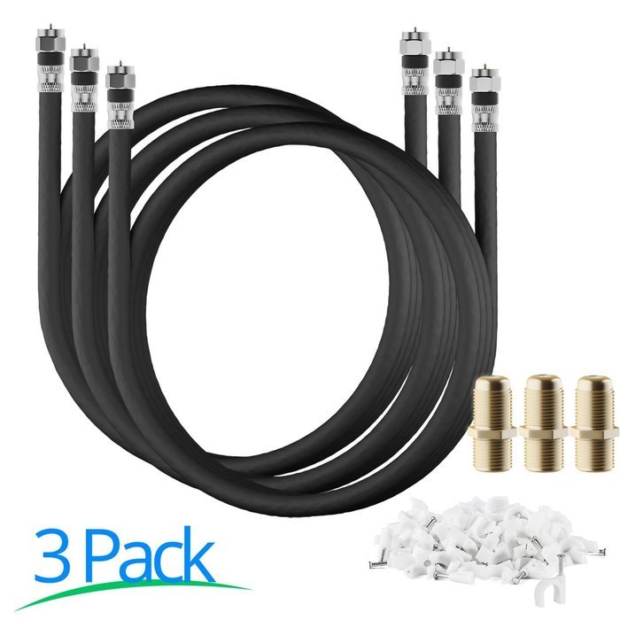 RG-6 | 25 Ft | Black | 2 Pack | UL CL2 Certified Cable Quad Shielded Coaxial Cable For Satellite TV & High Speed... N18
