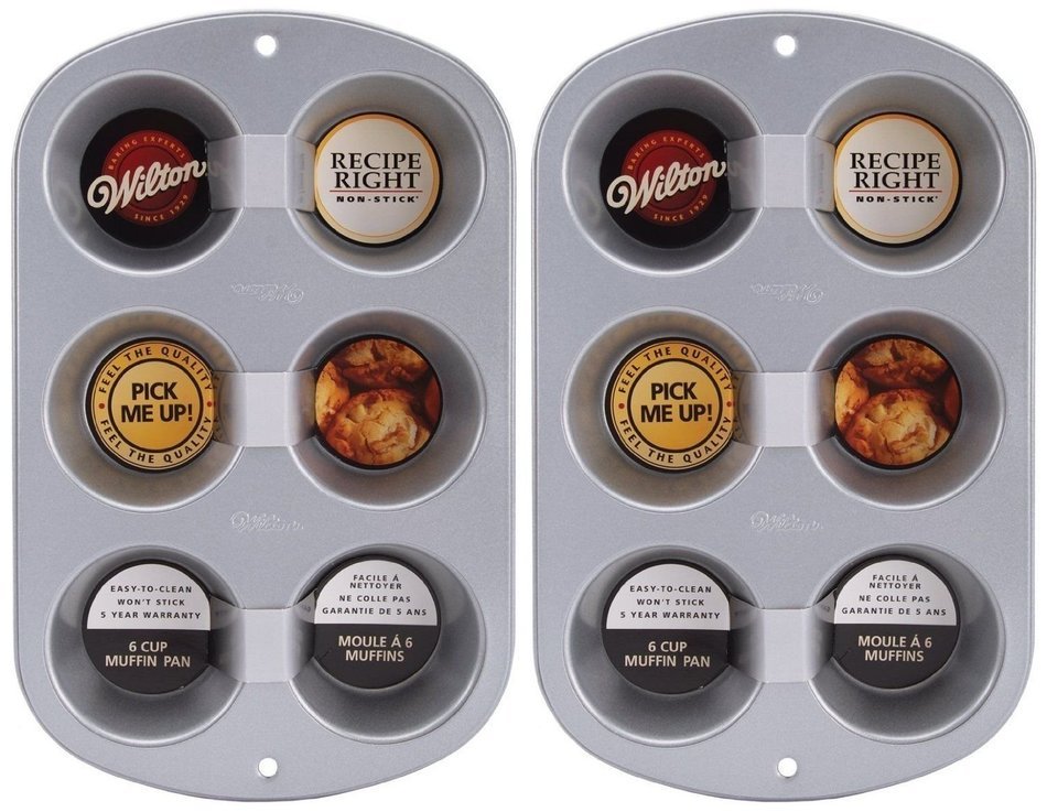 Wilton TWO Recipe Right 6 Cup Jumbo Muffin Pans Set Lot (2 Pack) free
