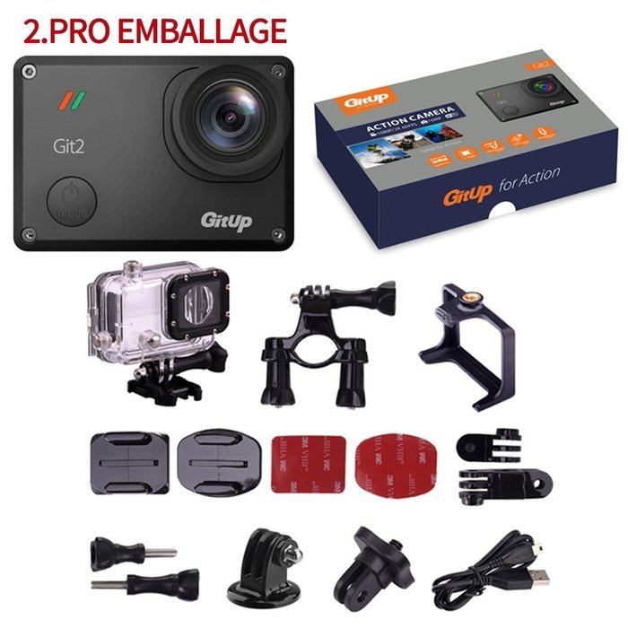 GitUp GIT2 Pro 2K Action Camera with GoPro / SJCam Accessories(Pro Edition) 1.5-Inch LCD (Black) N2