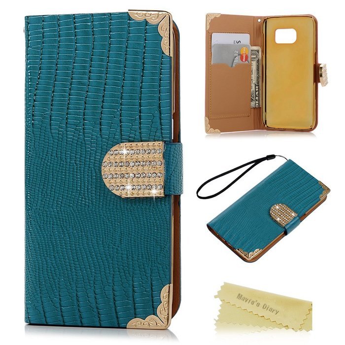 S7 Case,Samsung Galaxy S7 Case (Non-Edge) - Mavis's Diary Premium Wallet Flip Case Fashion Lizard PU Leather Bling... N22