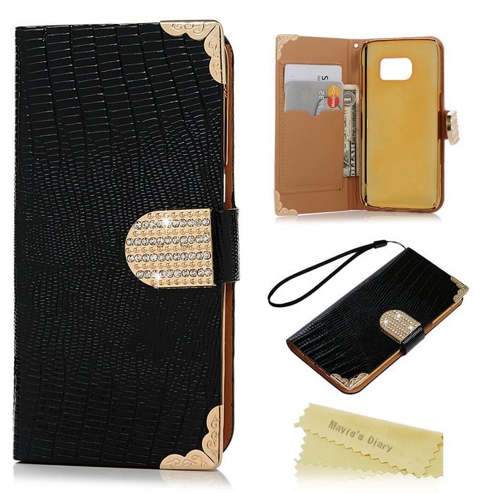 S7 Case,Samsung Galaxy S7 Case (Non-Edge) - Mavis's Diary Premium Wallet Flip Case Fashion Lizard PU Leather Bling... N23