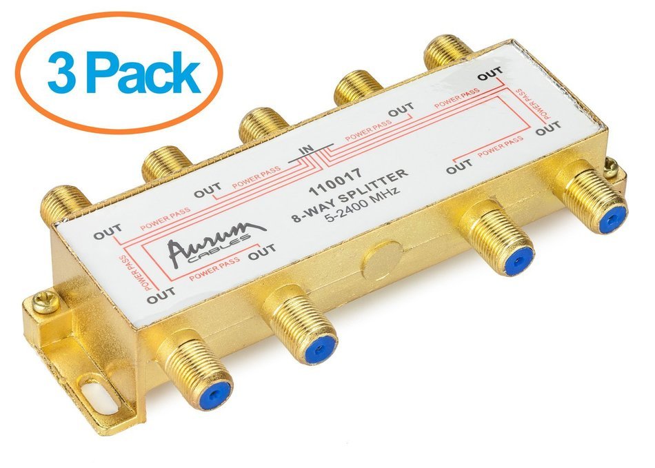 Aurum Cables 8-way Coax Cable Splitter F-type for Video VCR Cable Tv Antenna- Frequency Range 5-2400 Mhz 3-pack N12