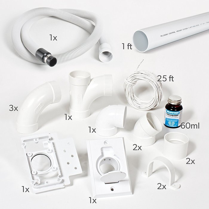 Allegro Central Vacuum 30 ft. Deluxe Package with 1 Inlet Installation Kit for RVs Campers Trailer Yacht N5