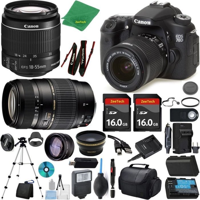 Canon EOS 70D Camera + 18-55mm IS STM + Tamron 70-300mm AF + 2pcs 16GB Memory + Case + Reader + Tripod + ZeeTech...