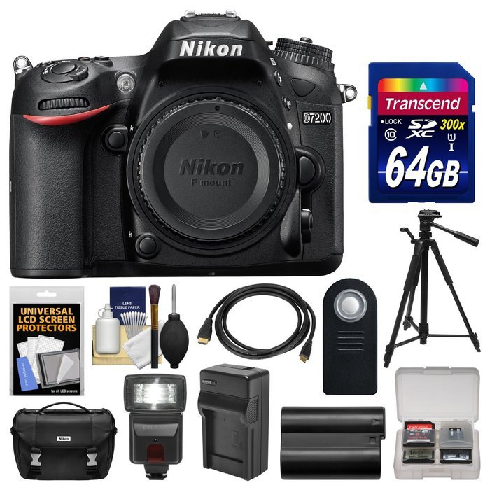 Nikon D7200 Wi-Fi Digital SLR Camera Body with 18-300mm VR Lens + 64GB Card + Case + Flash + Battery/Charger +... N6
