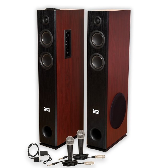 Acoustic Audio TSi500 Bluetooth Powered Floorstanding Tower Multimedia Speakers with Optical Input and Mics TSi500DM2 N2