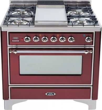 36" - 5 Burner Dual Fuel Range + Griddle with Convection Oven Finish: Burgundy