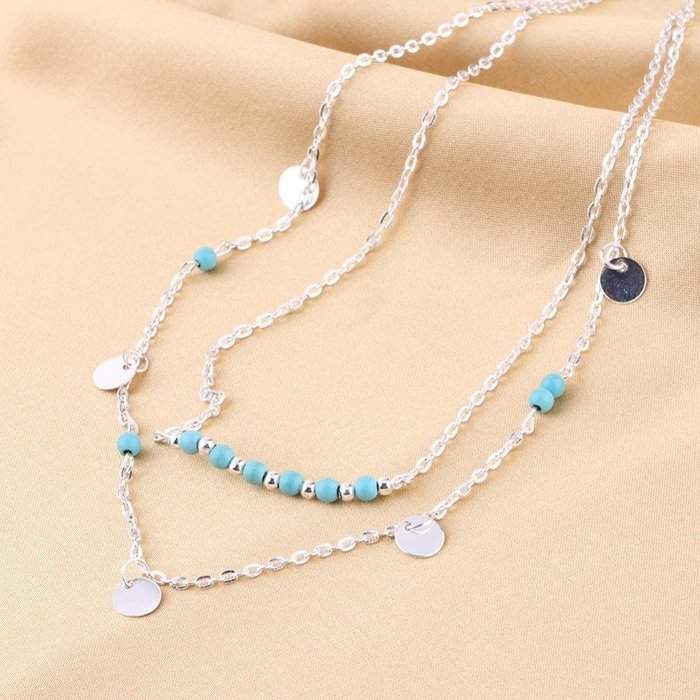 Oligex(TM) Silver & Gold Bohemian Charm NeckFor Women Coin Bead Chain MultiLayer Fashion Bohemian Turquoise NeckPendant N3