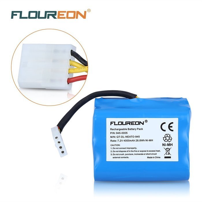 Floureon 7.2V 4000mAh High capacity Ni-MH Battery for NEATO XV-12 XV-25, Vacuum Cleaner Replacement Battery for... N5