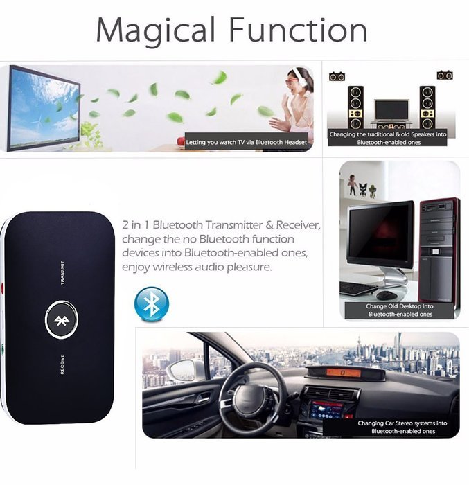 RIOROO Bluetooth Transmitter and Receiver,Portable 2-in-1 3.5MM Wireless Bluetooth Adapter Audio Transmitter and... N4