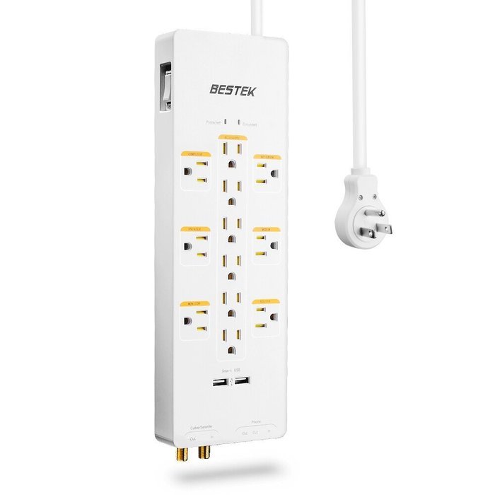 BESTEK 12-Outlet Power Strip Surge Protector 6-Foot Cord with Dual Smart USB and Ethernet / Cable / Satellite... N7
