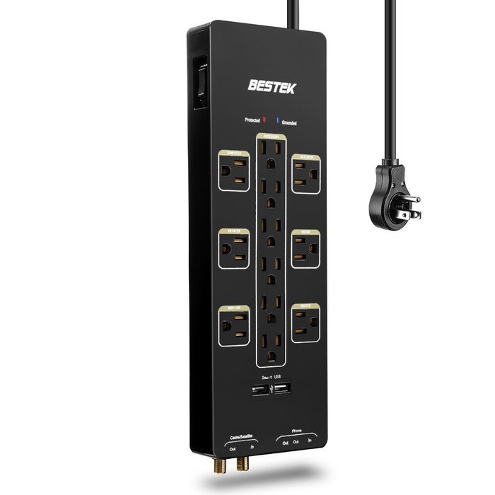 BESTEK 12-Outlet Power Strip Surge Protector 6-Foot Cord with Dual Smart USB and Ethernet / Cable / Satellite... N11
