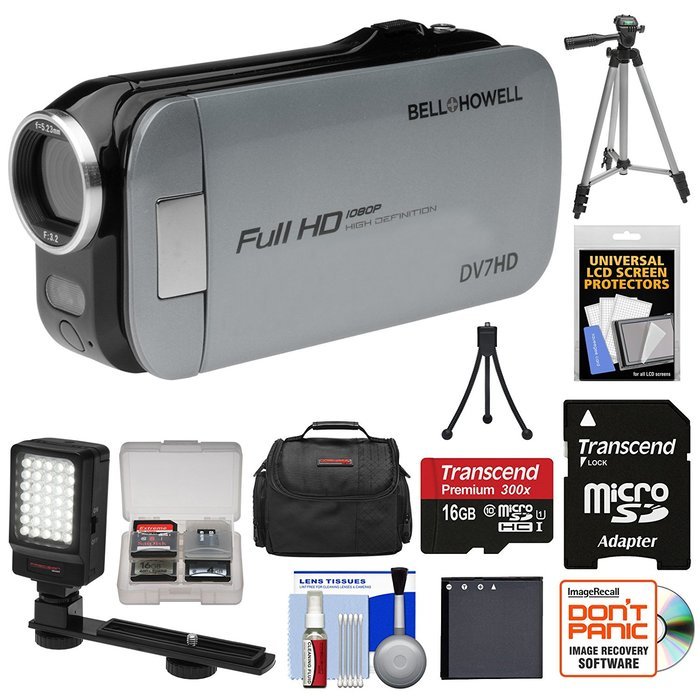 Bell & Howell Slice2 DV7HD 1080p HD Slim Video Camera Camcorder (Gray) with 16GB Card + Battery + Case + Tripods...
