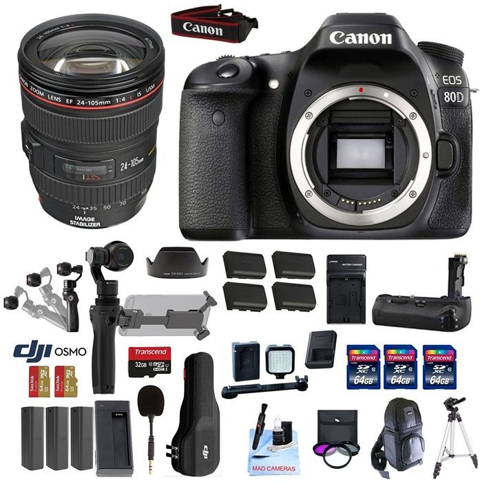 Professional Photographer / Videographer Kit - DJI OSMO 4K Starter Kit + Canon 80D DSLR + Canon 24-105mm L USM... N6