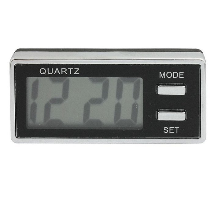 Silver Tone Black Rectangle Car Dashboard LCD Display Digital Clock