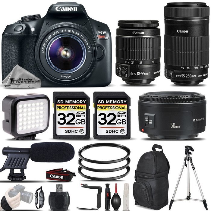 Canon EOS Rebel T6 DSLR Camera + Canon EF-S 18-55mm IS II Lens + Canon EF-S 55-250mm f/4-5.6 IS STM Lens + Canon...