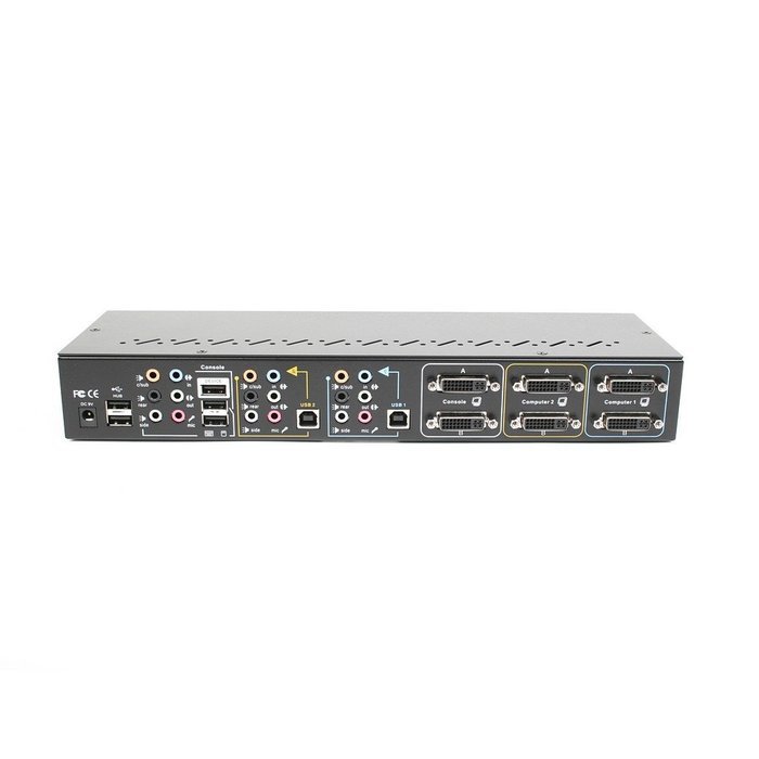 Linkskey 2-Port Dual Monitor DVI/DVI USB KVM + 7.1 Surround/Microphone/USB with Cables (LDV-DM702AUSK) N18