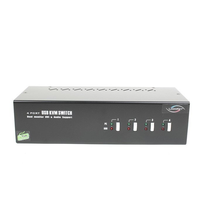 Linkskey 2-Port Dual Monitor DVI/DVI USB KVM + 7.1 Surround/Microphone/USB with Cables (LDV-DM702AUSK) N20
