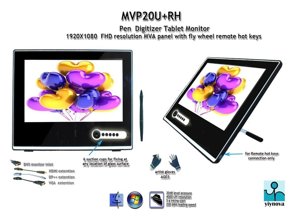 Yiynova MVP20U+RH Full HD Tablet Monitor, DVII Digital Input, SMVA Panel (Mac & Windows &...