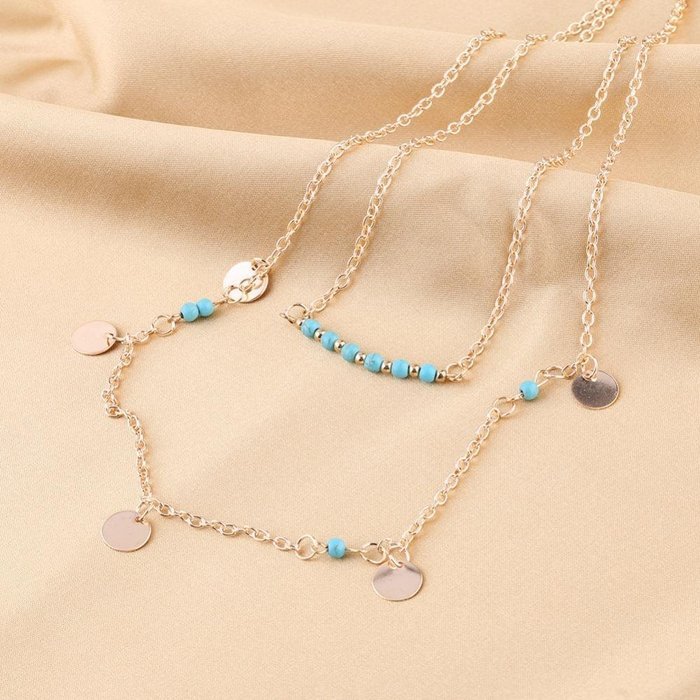 Oligex(TM) Silver & Gold Bohemian Charm NeckFor Women Coin Bead Chain MultiLayer Fashion Bohemian Turquoise NeckPendant N4