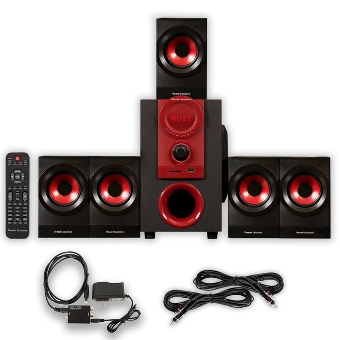 Theater Solutions TS521 Home Theater 5.1 Speaker System with Optical Input and 2 Extension Cables N2