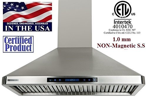 XtremeAir PX02-W36 Wall Mount Range Hood with 900 CFM Baffle Filters with Grease Drain Tunnel, 36" N4