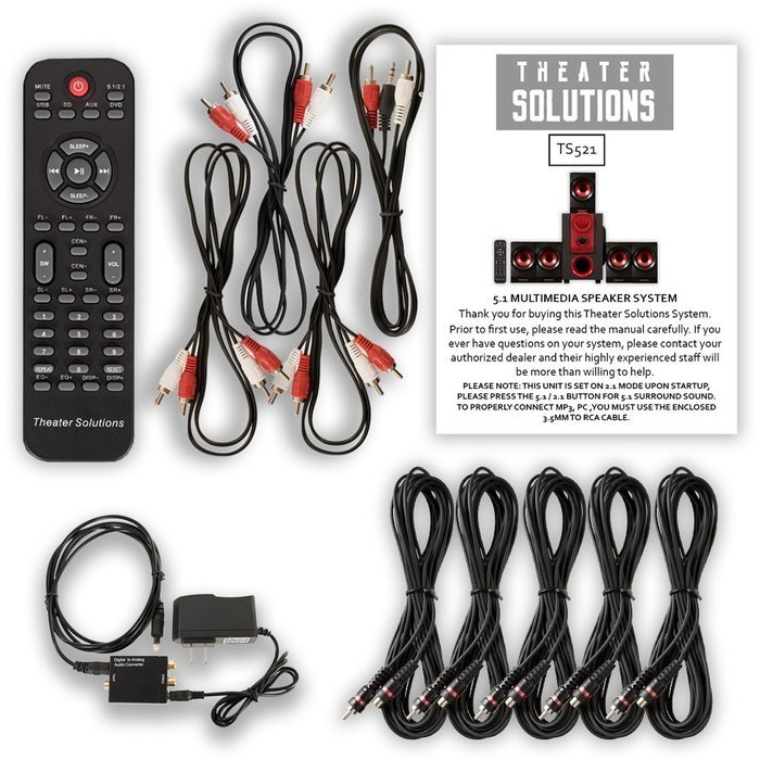 Theater Solutions TS521 Home Theater 5.1 Speaker System with Optical Input and 5 Extension Cables N2