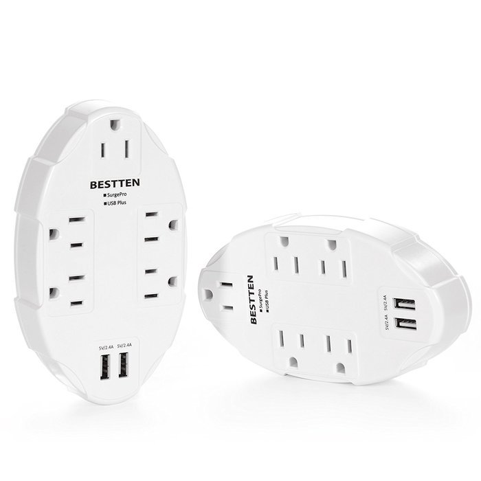 Bestten Wall Outlet Surge Protector with USB Charging, 5 AC Outlets & 2 USB Ports, ETL Certified N11