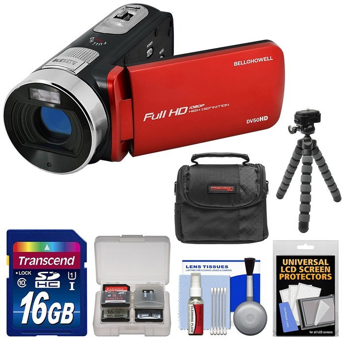 Bell & Howell Fun Flix DV50HD 1080p HD Video Camera Camcorder (Red) with 16GB Card + Case + Flex Tripod + Kit N4