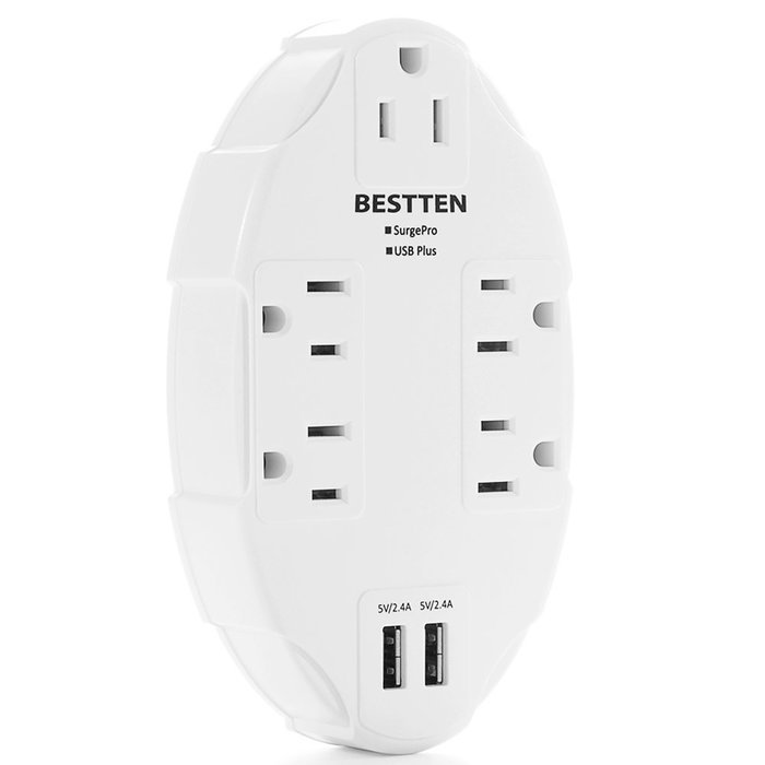 Bestten Wall Outlet Surge Protector with USB Charging, 5 AC Outlets & 2 USB Ports, ETL Certified N12