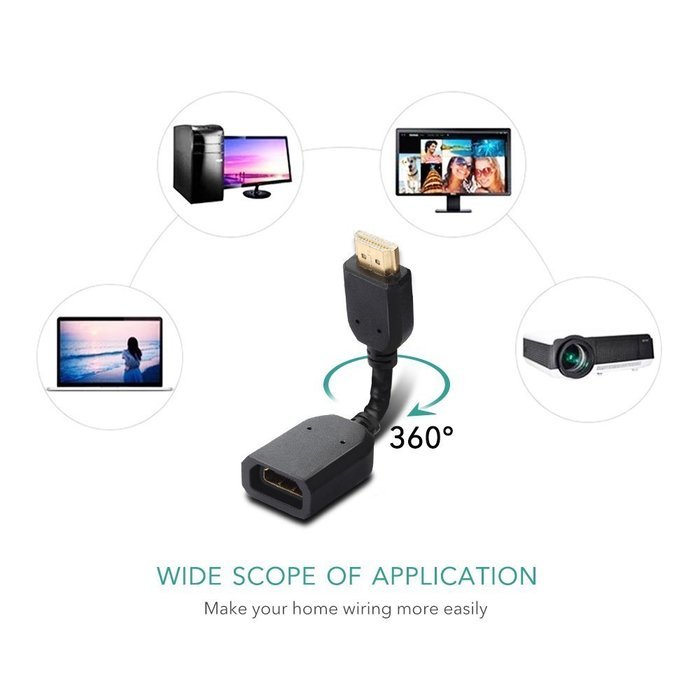 DIZA100 Any Angle Adjustable Rotation HDMI Male to Female Swivel Adapter Converter Black N5